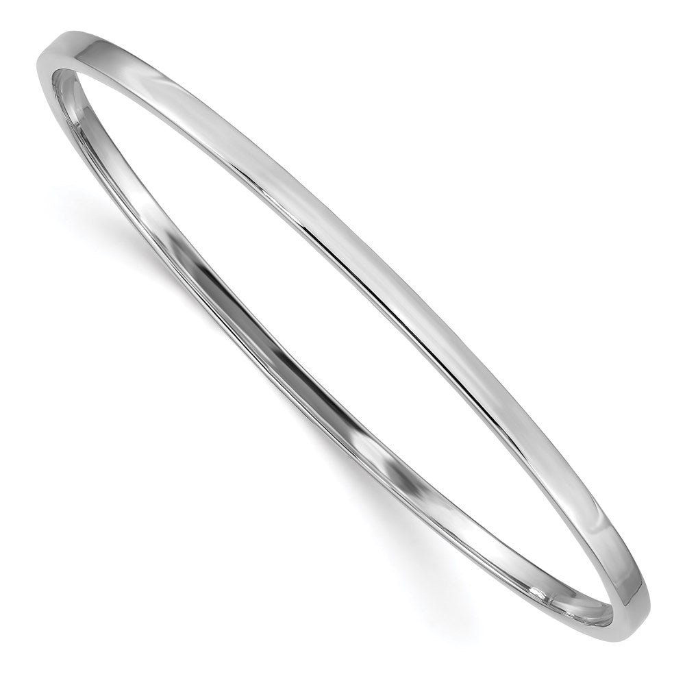 14k White Gold Polished Square Tube 3.00mm Slip-on Round Bangle Bracelet, 8 x 3 mm
