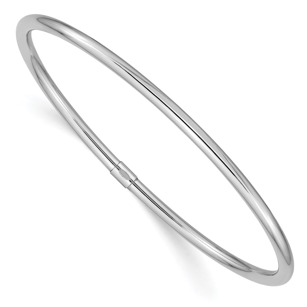 14k White Gold Polished Round Tube 3.00mm Slip-on Round Bangle Bracelet, 8.25 x 3 mm