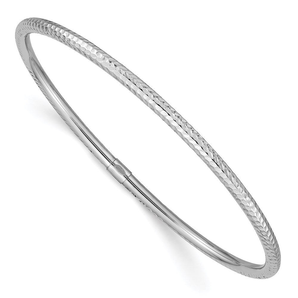 14k White Gold Polished Diamond-cut Tube 3.00mm Slip-on Round Bangle Bracelet, 3 mm