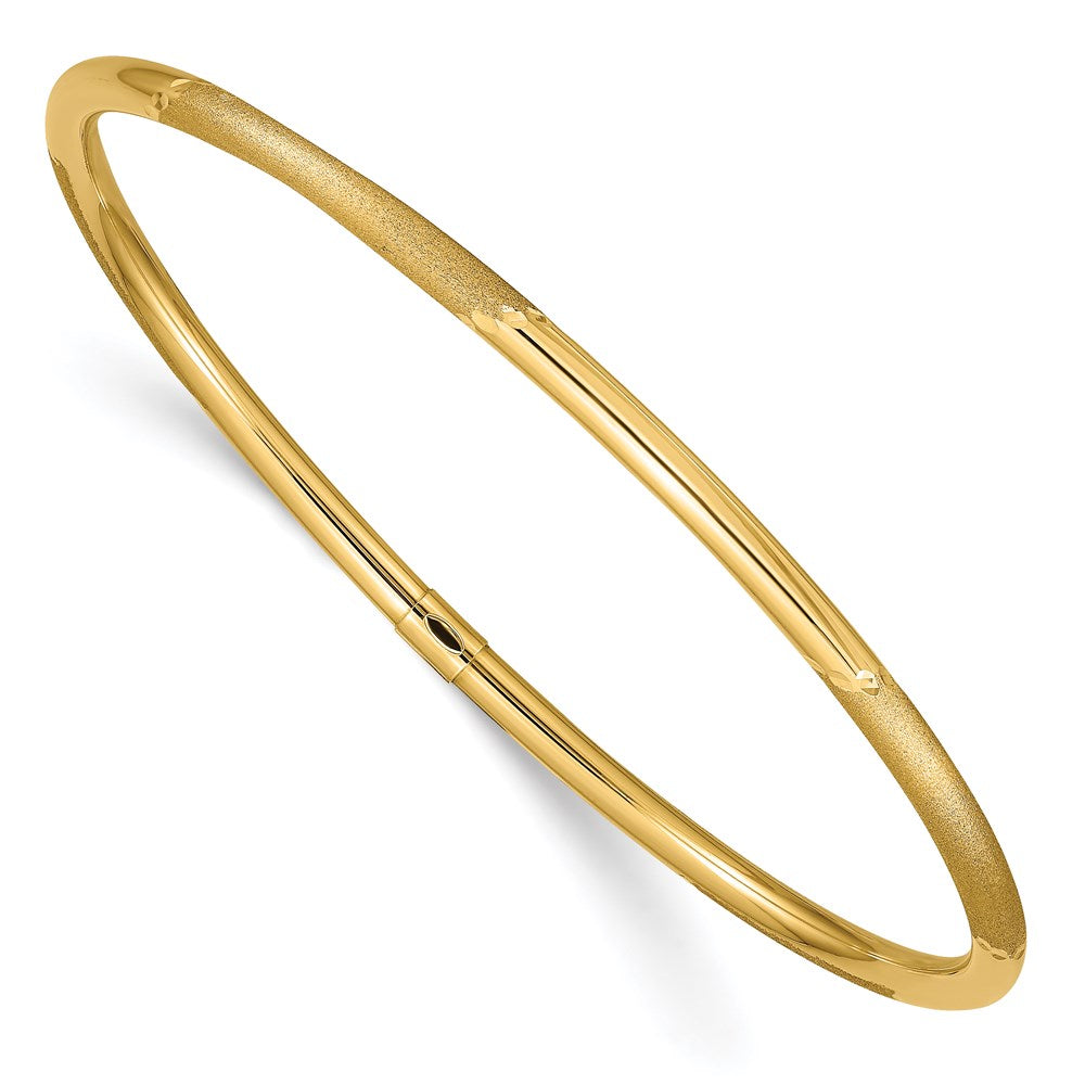 14k Polished and Satin Finish Diamond-cut 3.00mm Slip-on Round Bangle Bracelet, 8 x 3 mm
