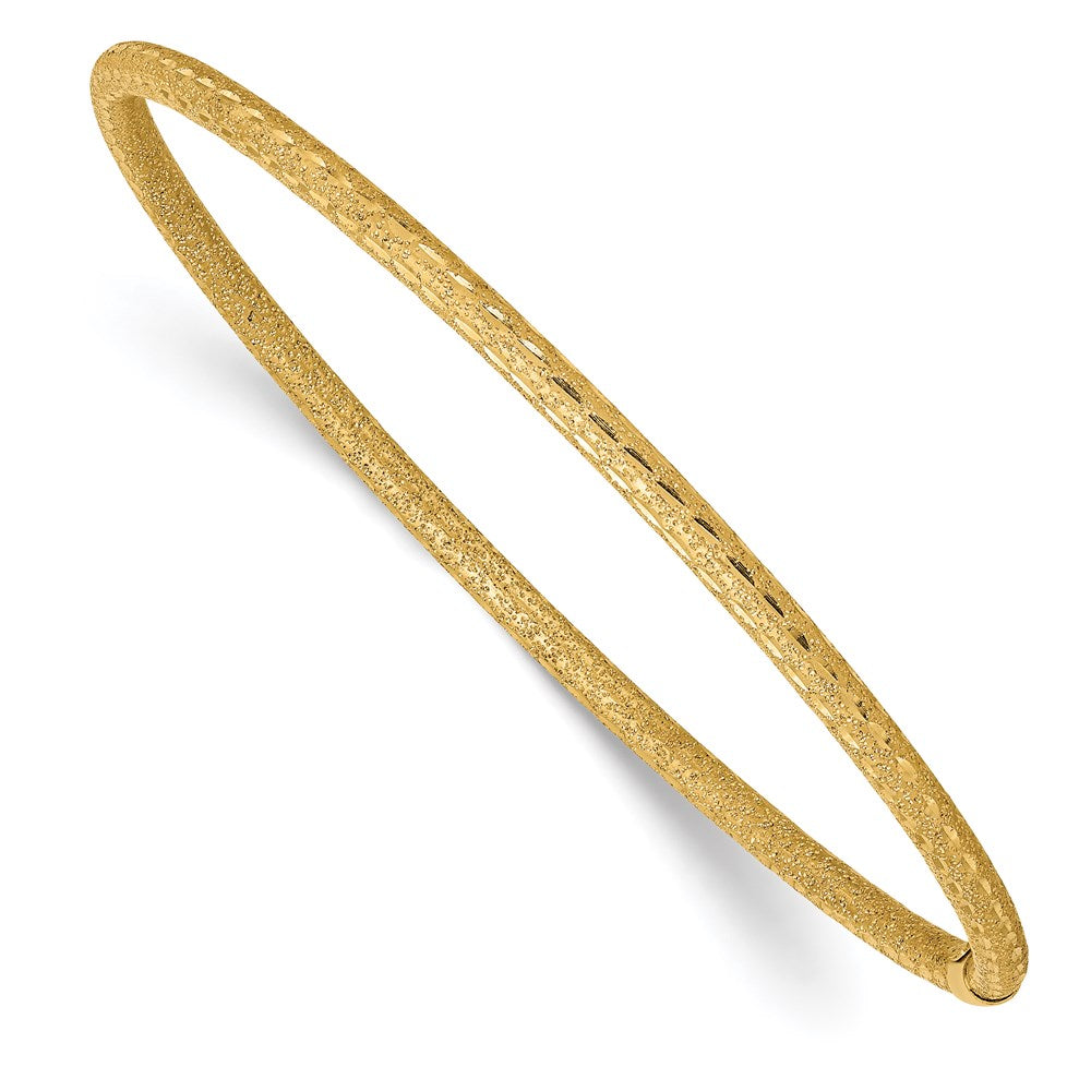 14k Satin Finish Diamond-cut Tube 3.00mm Slip-on Round Bangle Bracelet, 8 x 3 mm