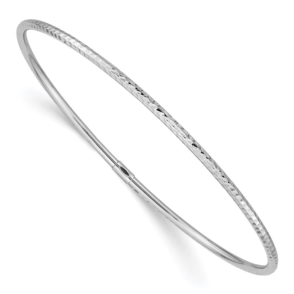 14k White Gold Polished Diamond-cut Tube 2.00mm Slip-on Round Bangle Bracelet, 8 x 2 mm