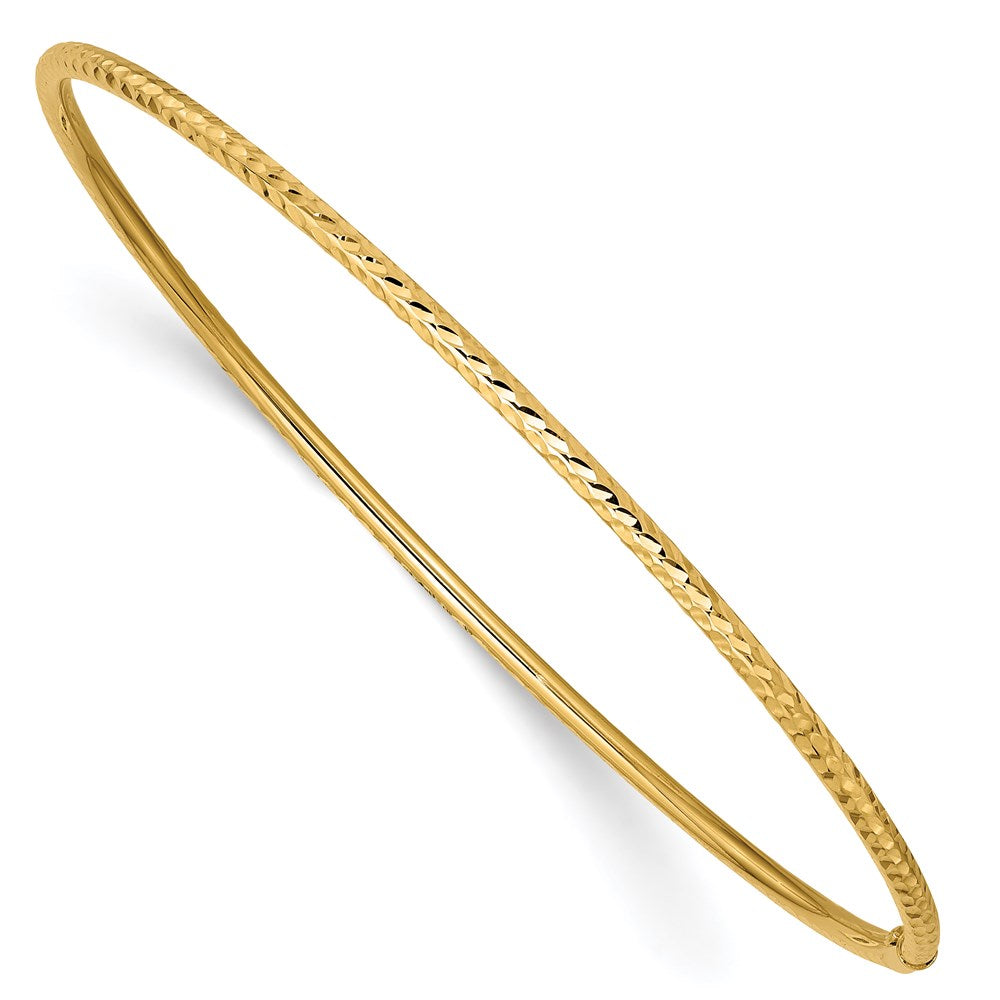 14k Polished Diamond-cut Tube 2.00mm Slip-on Round Bangle Bracelet, 8.25 x 2 mm