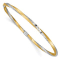 14k and White Rhodium Satin Finish Diamond-cut Twist 3.00mm Slip-on Round Bangle Bracelet, 3 mm