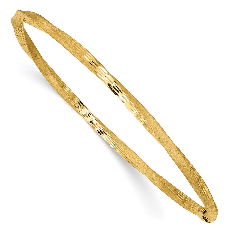 14k Satin Finish Diamond-cut Twist 3.00mm Slip-on Round Bangle Bracelet, 8 x 3 mm