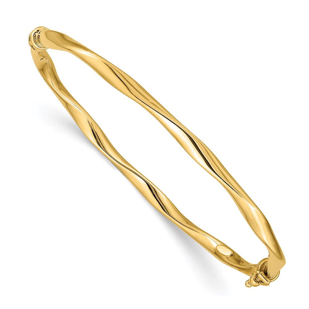 14k Polished Twisted Tube 4.00mm Hinged Oval Bangle Bracelet, 7 x 4 mm