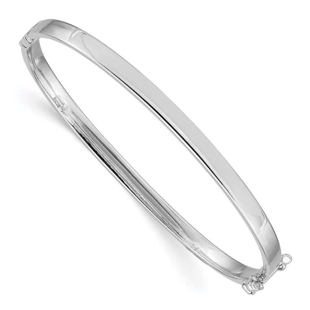 14k White Gold Polished 4.00mm Hinged Oval Bangle Bracelet, 7 x 4 mm