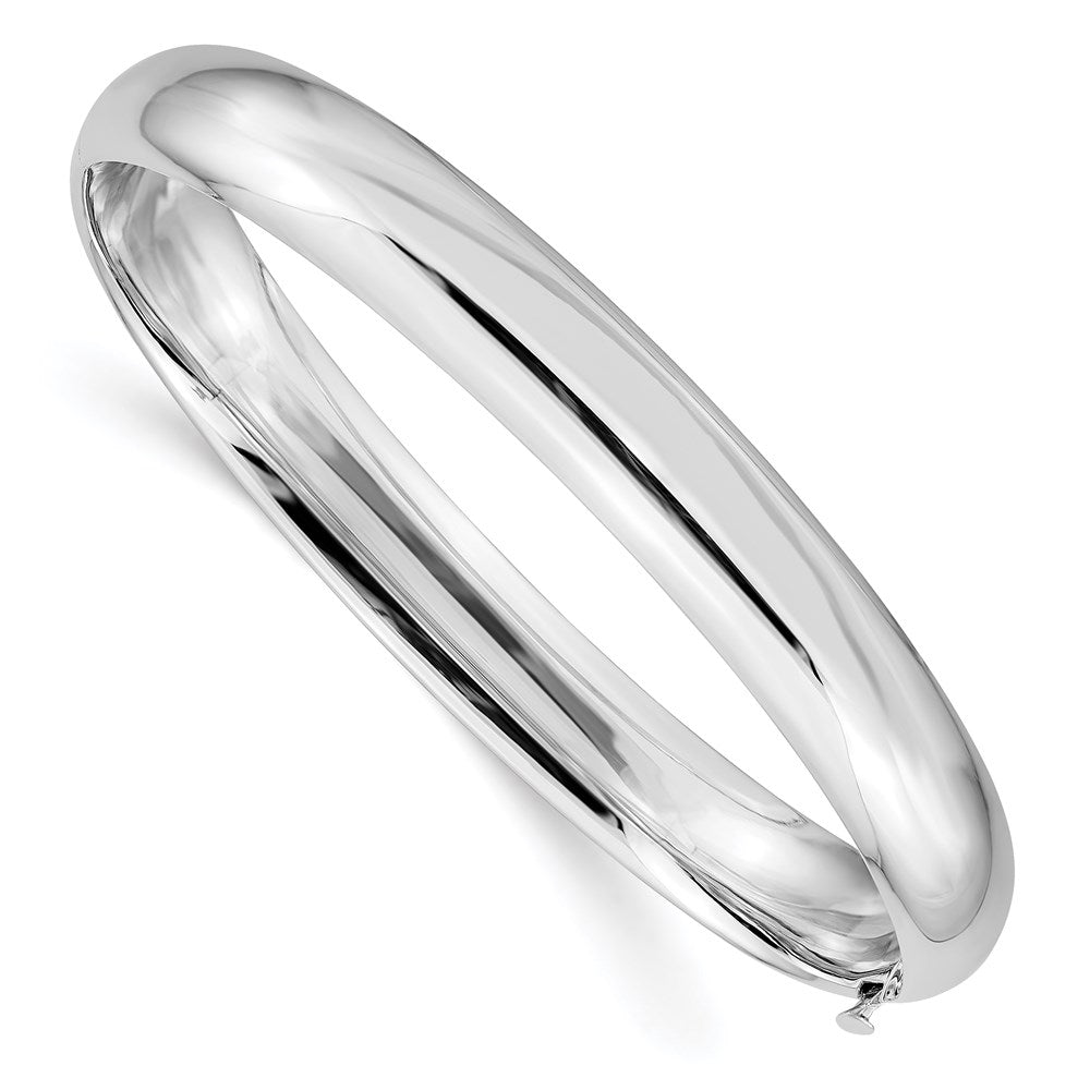 14k White Gold High Polished 8.00mm Hinged Oval Bangle Bracelet, 7 x 8 mm