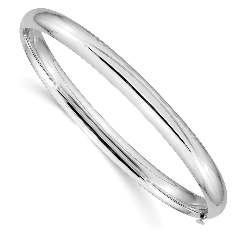 14k White Gold High Polished 6.00mm Hinged Oval Bangle Bracelet, 7 x 6 mm