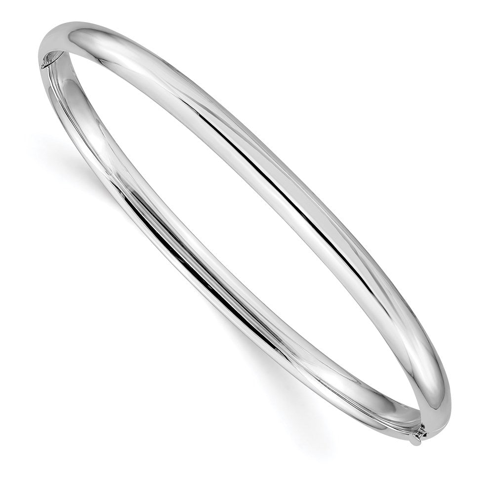 14k White Gold High Polished 5.00mm Hinged Oval Bangle Bracelet, 7.5 x 5 mm
