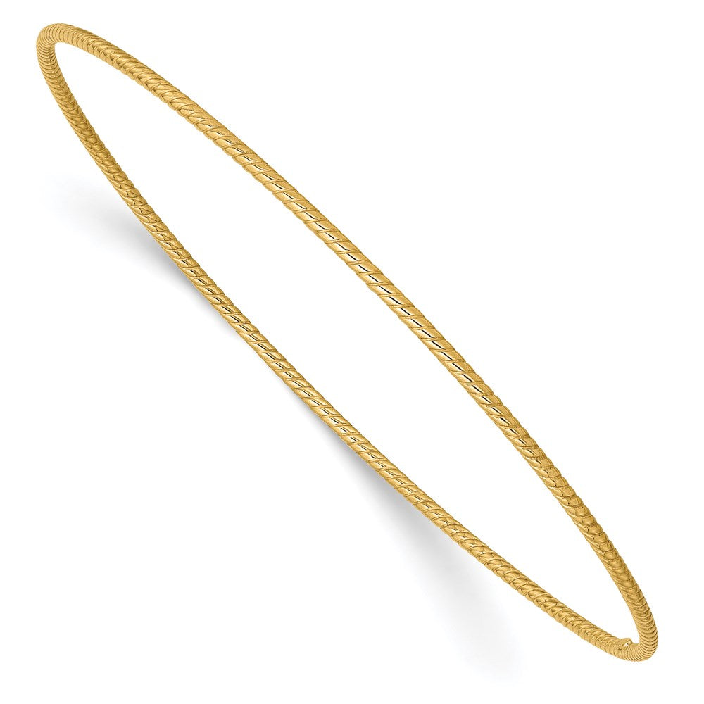 14k Polished Textured Twist 1.50mm Slip-on Round Bangle Bracelet, 8 x 1.5 mm