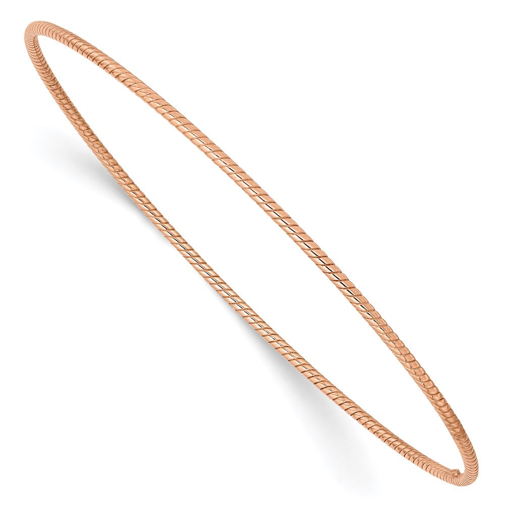 14k Rose Gold Polished Textured Twist 1.50mm Slip-on Round Bangle Bracelet, 8 x 1.5 mm