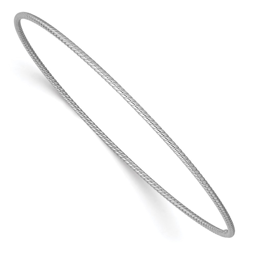 14k White Gold Polished Textured Twist 1.50mm Slip-on Round Bangle Bracelet, 8 x 1.5 mm