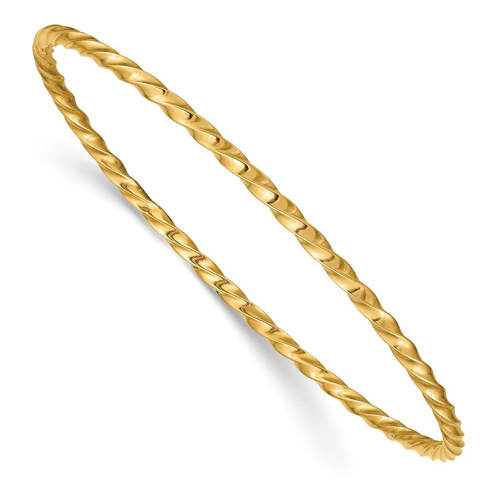 14k Polished Twisted 2.50mm Slip-on Round Bangle Bracelet, 8 x 2.5 mm