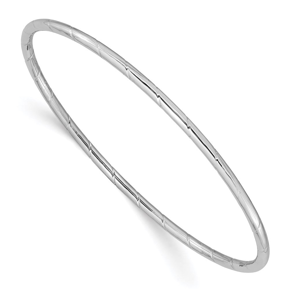 14k White Gold Polished Grooved 2.50mm Slip-on Round Bangle Bracelet, 8.5 x 2.5 mm