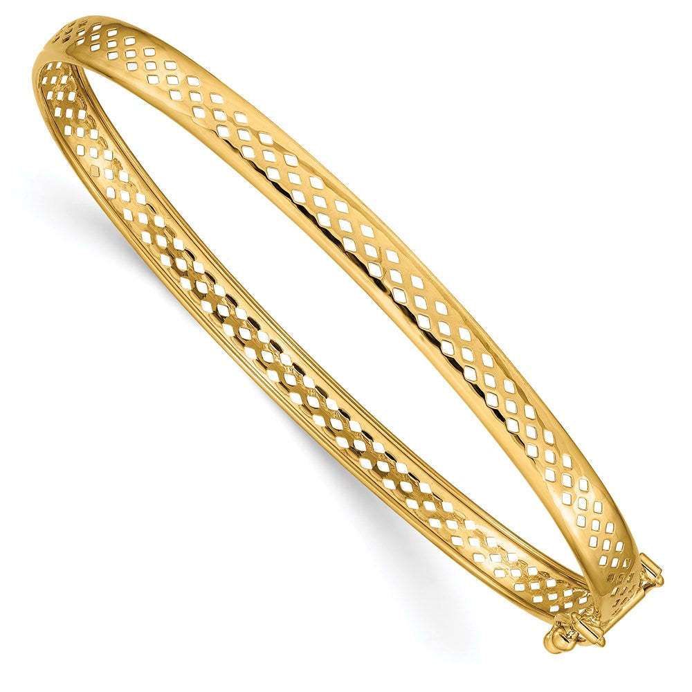 14k Polished Cut-out Lattice Design with Safety Clasp 4.75mm Flexible Oval Bangle Bracelet, 7 x 4.75 mm