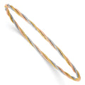 14k Tri-color Polished Diamond-cut Twisted 2.00mm Slip-on Round Bangle Bracelet, 7.25 x 2 mm