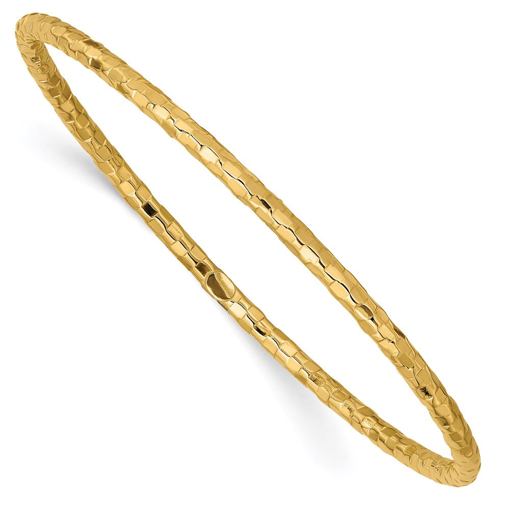 14k Polished Textured 3.00mm Slip-on Round Bangle Bracelet, 8 x 3 mm