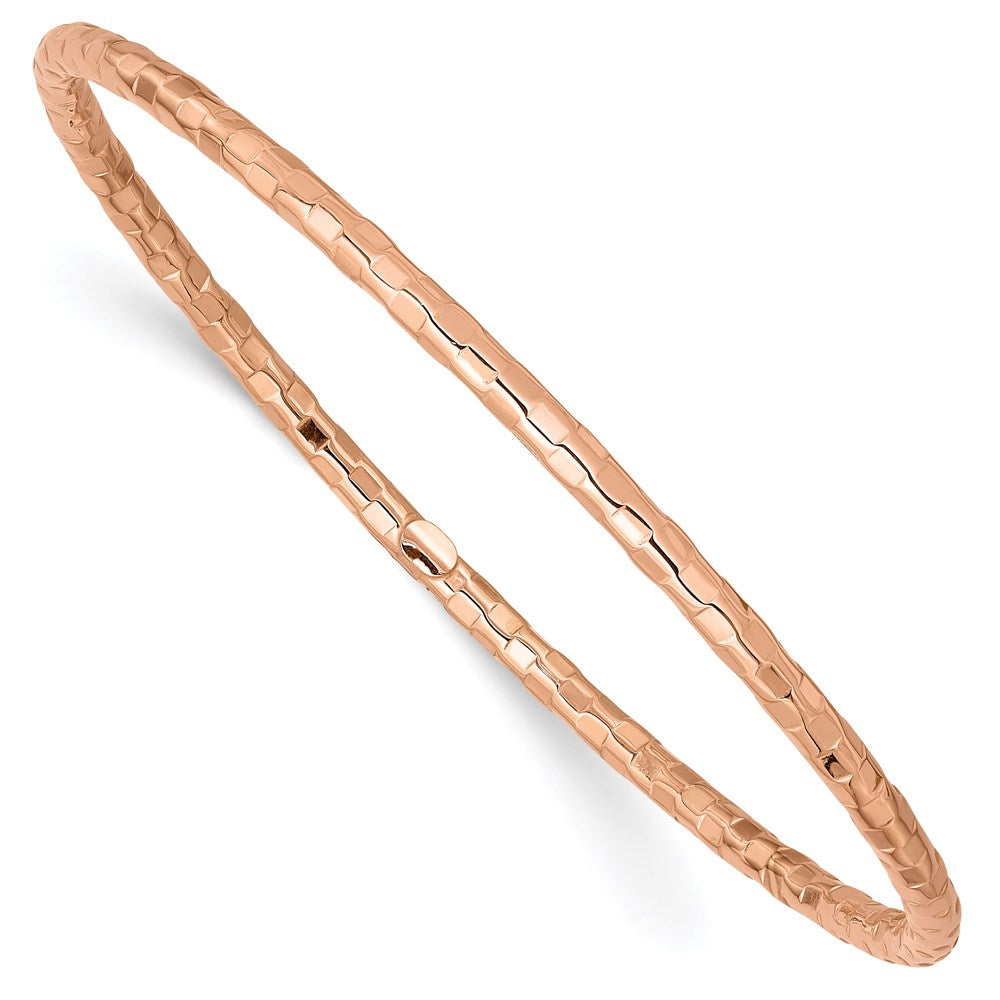 14K Rose Gold Polished Textured 3.00mm Slip-on Round Bangle Bracelet, 8 x 3 mm