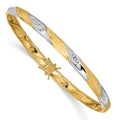 14k with White Rhodium Polished and Satin Diamond-cut 5.00mm Flexible Round Bangle Bracelet, 5 mm