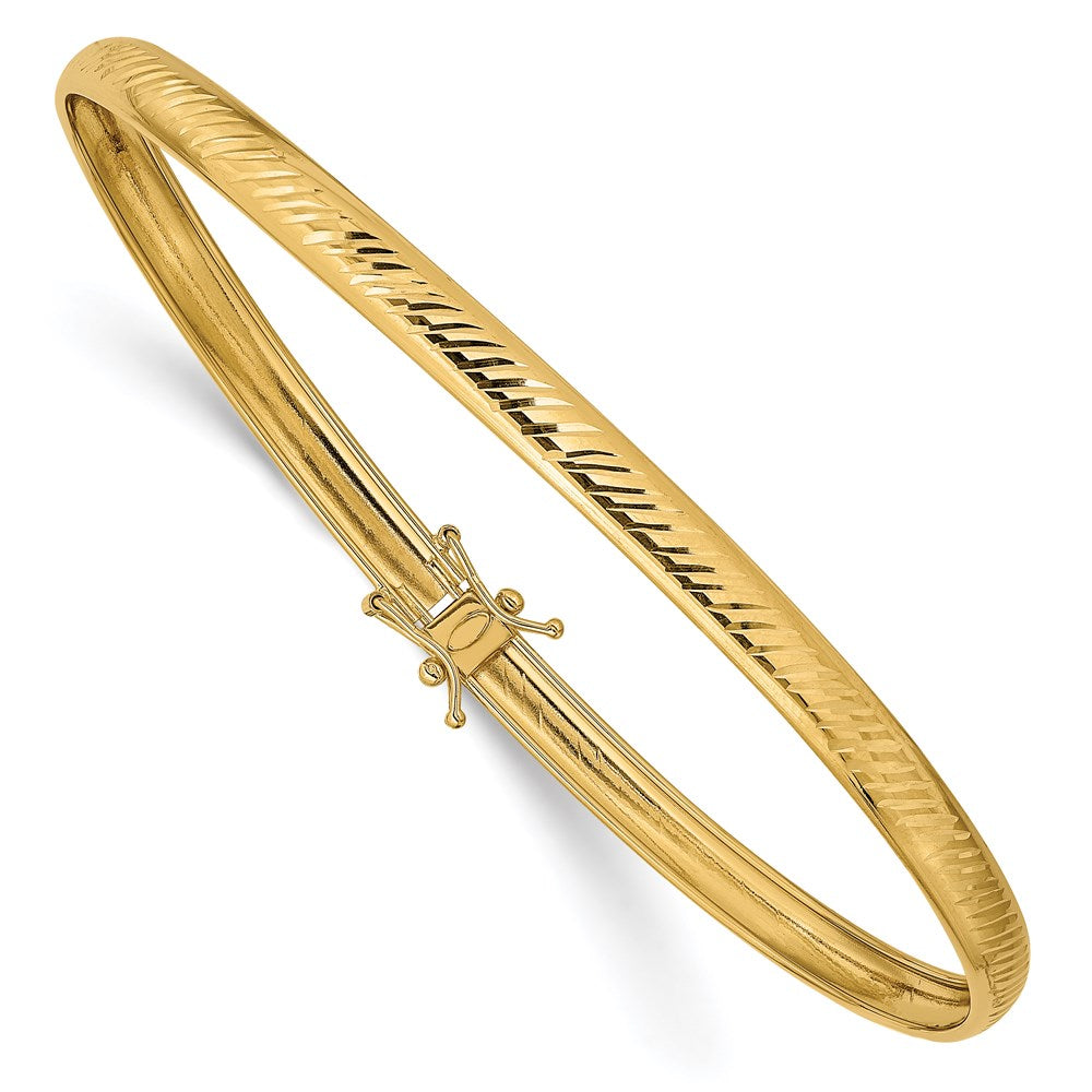 14K Polished Diamond-cut 4.25mm Flexible Round Bangle Bracelet, 8.5 x 4.25 mm