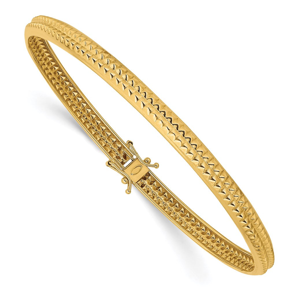 14k Polished Textured 5.00mm Flexible Round Bangle Bracelet, 5 mm