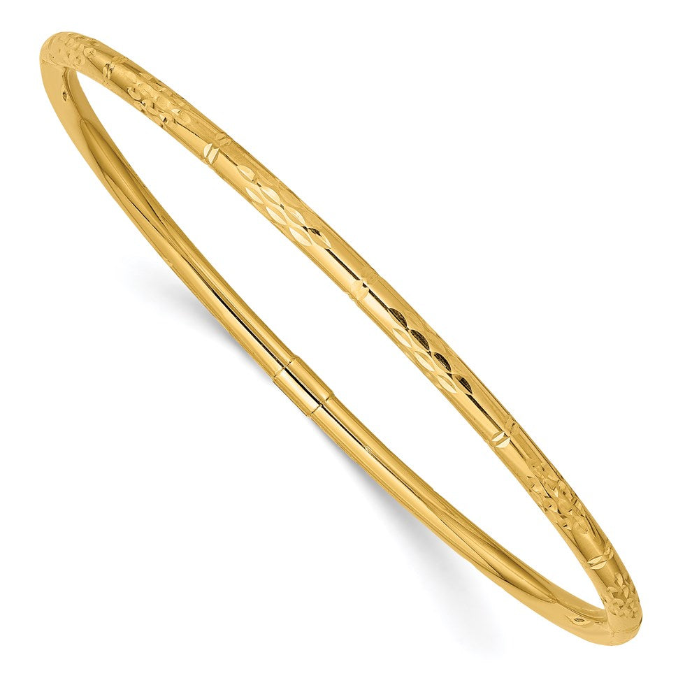 14k Polished Diamond-cut 3.00mm Slip-on Round Bangle Bracelet, 3 mm, 3.12 g