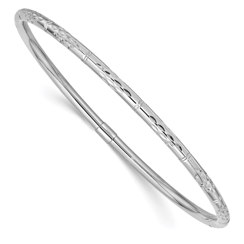 14k White Gold Polished Diamond-cut 3.00mm Slip-on Round Bangle Bracelet, 3 mm