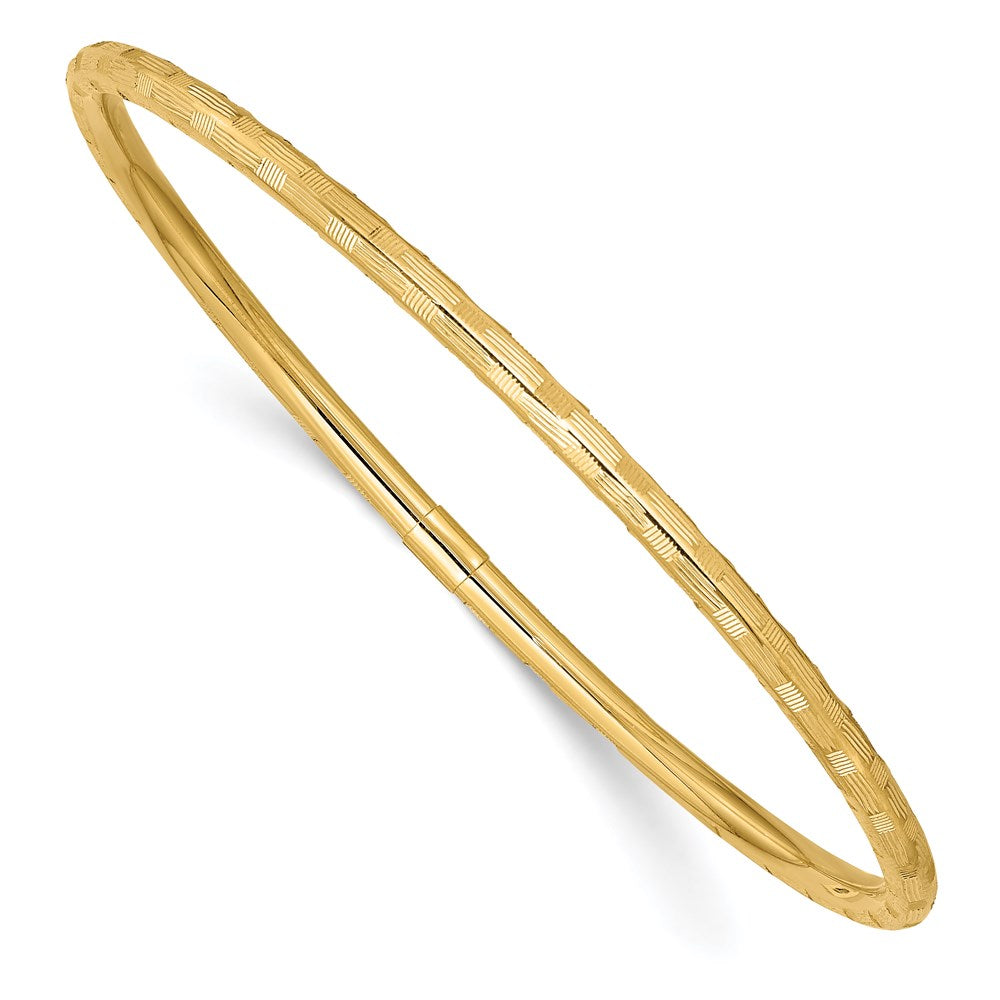 14k Polished Diamond-cut 3.00mm Slip-on Round Bangle Bracelet, 3 mm, 3.01 g