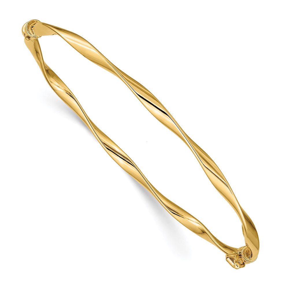14k Polished Twisted 3.00mm Hinged Oval Bangle Bracelet, 7 x 3 mm, 3.35 g
