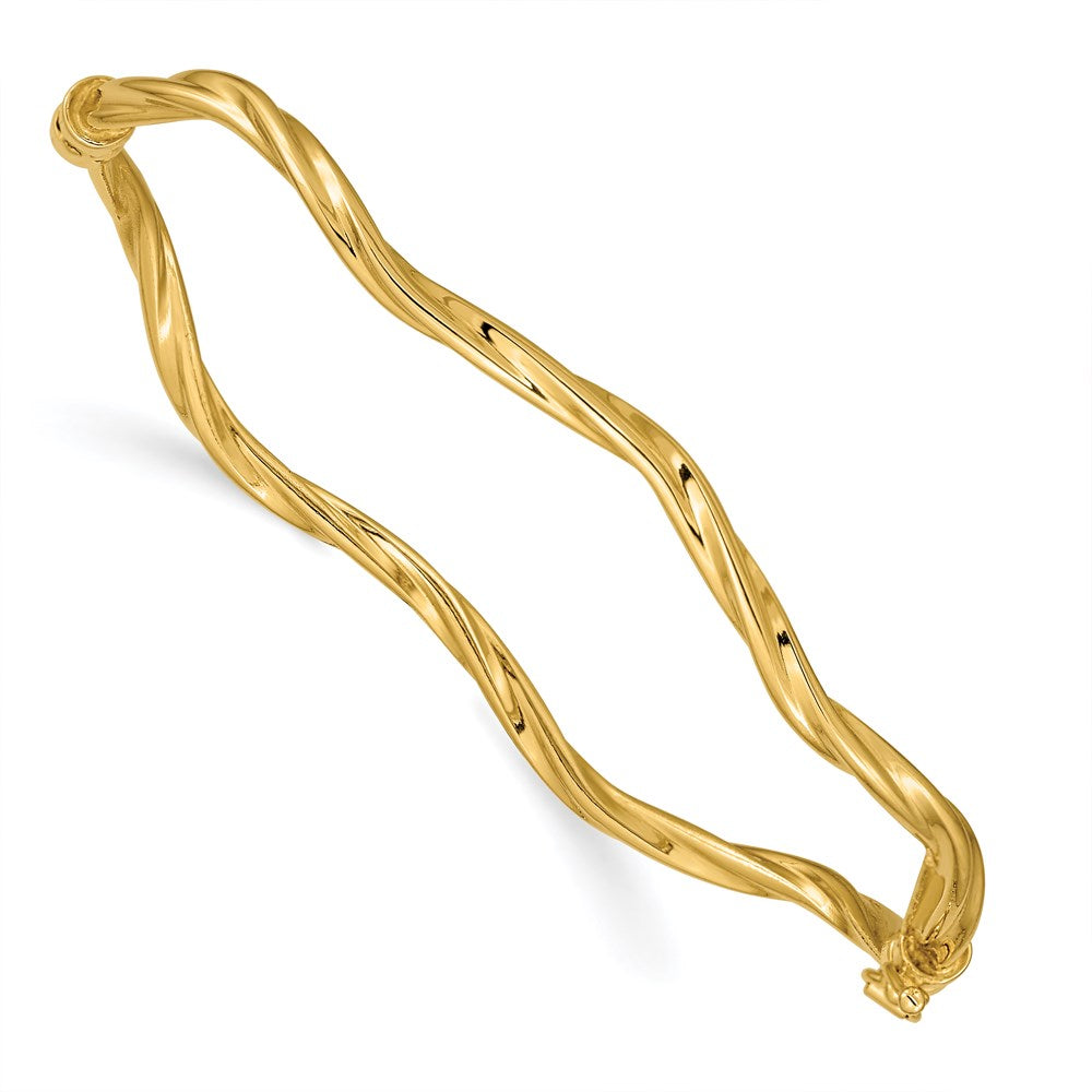 14k Polished Twisted 3.00mm Hinged Oval Bangle Bracelet, 7 x 3 mm, 3.78 g