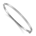 14k White Gold Polished Textured Stripe 3.00mm Hinged Oval Bangle Bracelet, 7 x 3 mm