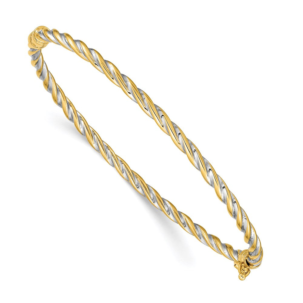 14k Two-Tone Polished 3.00mm Hinged Bangle Oval Bracelet, 7 x 3 mm