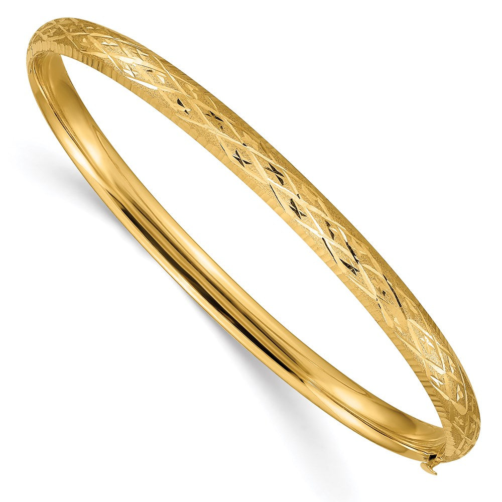 14k 3/16 Diamond-cut Fancy 4.75mm Hinged Oval Bangle Bracelet, 4.75 mm, 4.5 g