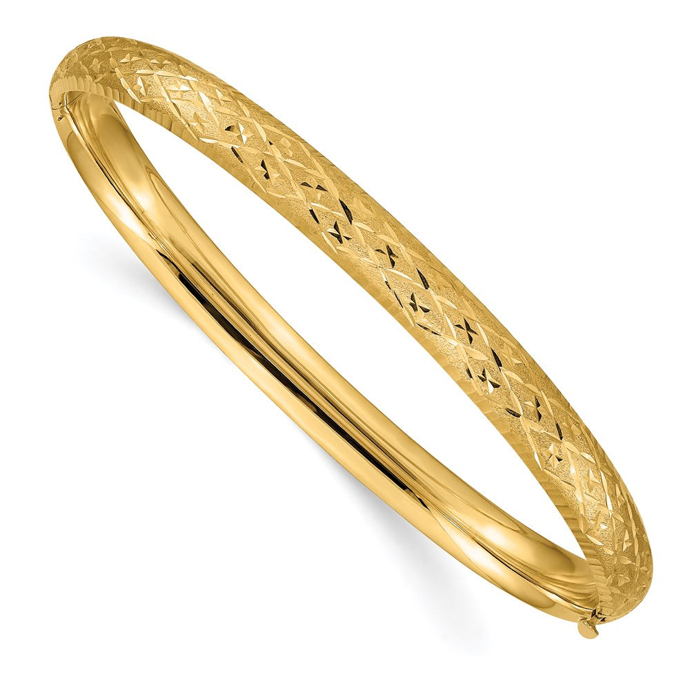 14k 4/16 Diamond-cut Fancy 6.50mm Hinged Oval Bangle Bracelet, 7 x 6.5 mm