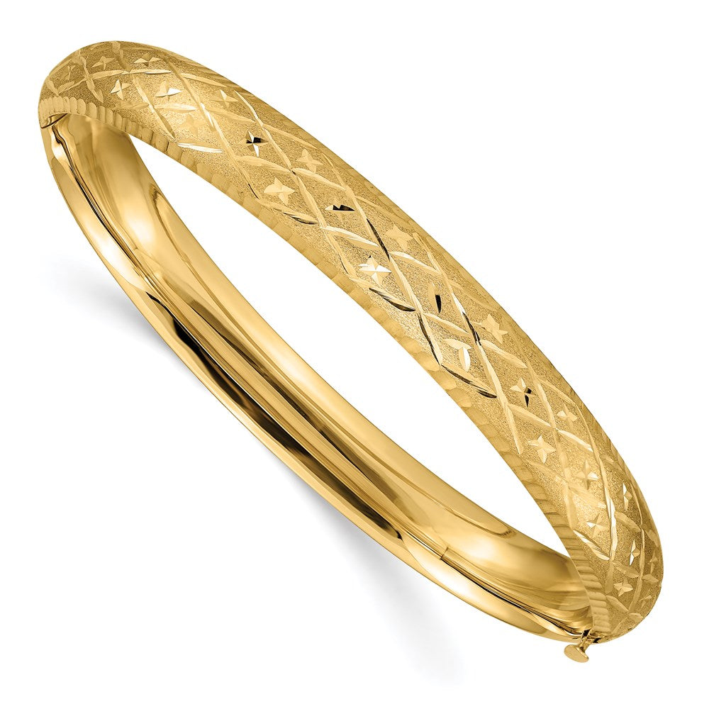 14k 5/16 Diamond-cut Fancy 8.75mm Hinged Oval Bangle Bracelet, 7 x 8.75 mm
