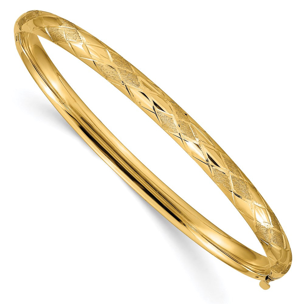14k 3/16 Diamond-cut Fancy 4.75mm Hinged Oval Bangle Bracelet, 4.75 mm, 4.6 g
