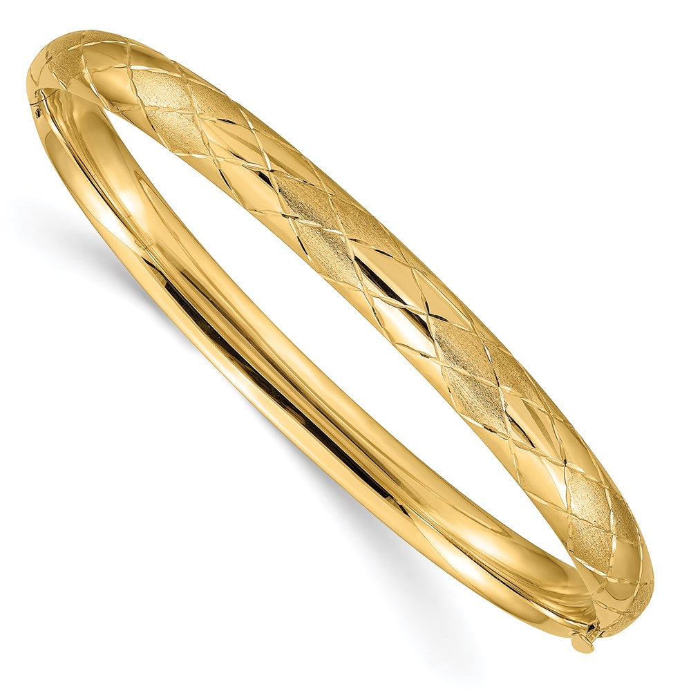 14k 4/16 Diamond-cut Fancy 6.50mm Hinged Oval Bangle Bracelet, 6.5 mm