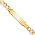 14k Polished Semi-Solid Chain/Solid Plate 9mm Curb Link 37.5x9mm Plate 8 inch ID Bracelet, 8 x 9 mm