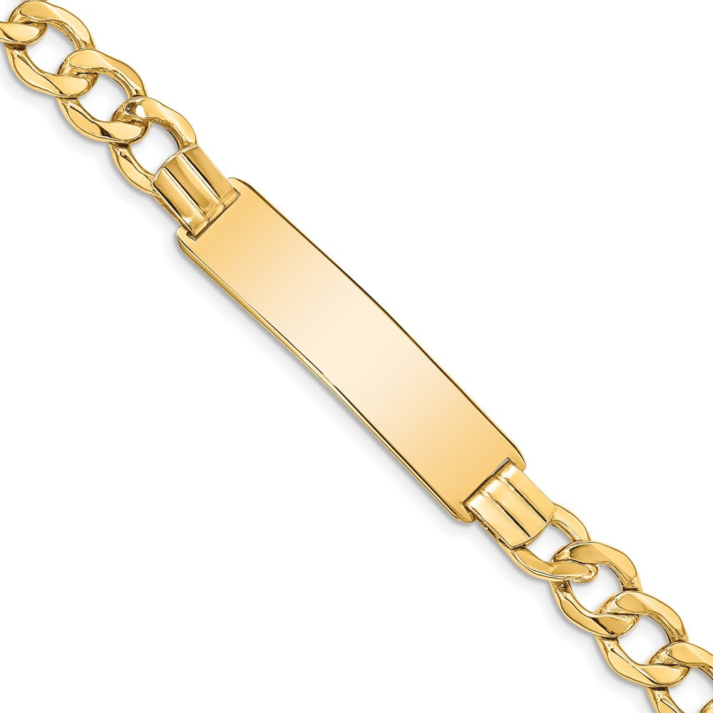 14k Polished Semi-Solid Chain/Solid Plate 9mm Curb Link 37.5x9mm Plate 8 inch ID Bracelet, 8 x 9 mm