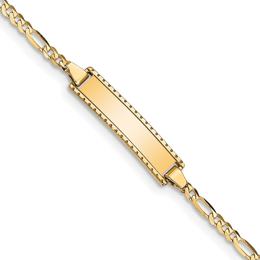 14k Polished Solid Chain/Solid Plate Figaro Link 18.5x5mm Plate 6 inch Baby/Child ID Bracelet, 6 x 6 mm
