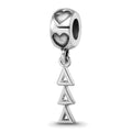 Sterling Silver RH-plate LogoArt Delta Delta Delta Vertical Letters Heart B, 0.63 x 0.17 mm
