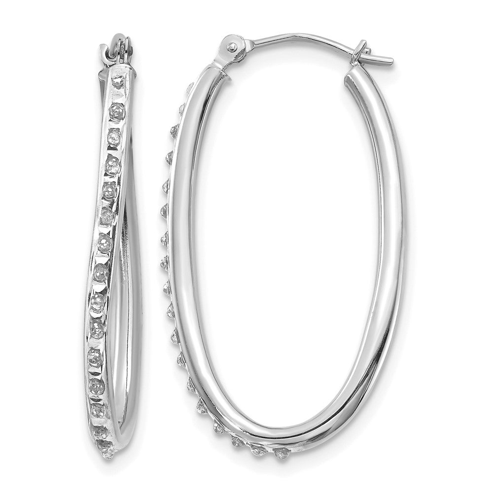 14k White Gold Diamond Fascination Diamond Dust/Accent 2x31mm Oval Hoop Earrings, 0.01 ct, 31 x 2 mm, 1.05 g