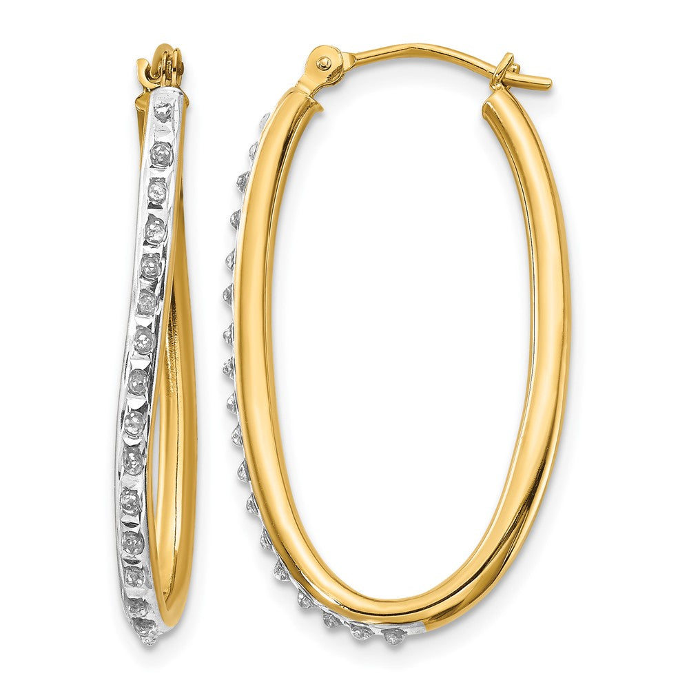 14k Diamond Fascination Diamond Dust/Accent 2x31mm Oval Twist Hoop Earrings, 0.01 ct, 31 x 2 mm