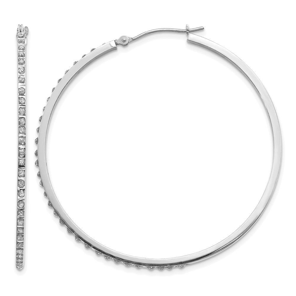 14k White Gold Diamond Fascination Diamond Dust/Accent 2x49mm Round Hoop Earrings, 0.01 ct, 49 x 2 mm