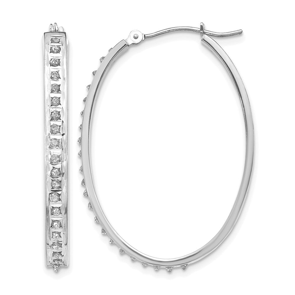 14k White Gold Diamond Fascination Diamond Dust/Accent 4x37mm Oval Hoop Earrings, 0.01 ct, 37 x 4 mm