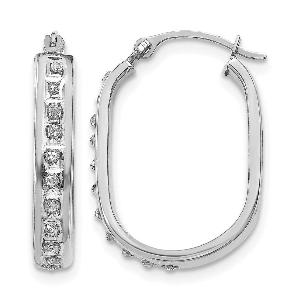 14k White Gold Diamond Fascination Diamond Dust/Accent 3x21mm Oval Hoop Earrings, 0.01 ct, 21 x 3 mm