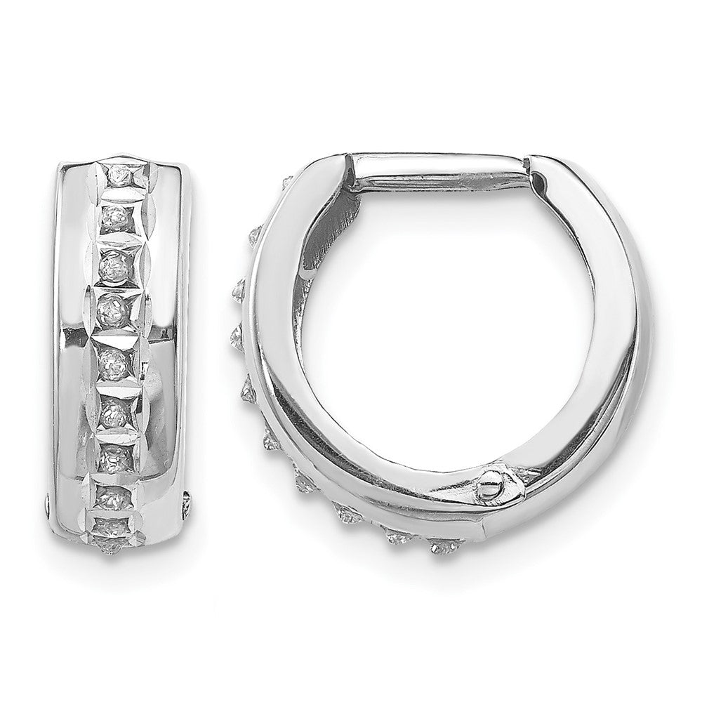 14k White Gold Diamond Fascination Diamond Dust/Accent 5x14mm Round Hinged Hoop Earrings, 0.01 ct, 14 x 5 mm