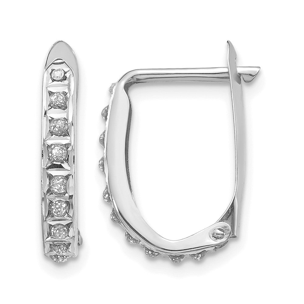 14k White Gold Diamond Fascination Diamond Dust/Accent 2x16mm Oval Hinged Hoop Earrings, 0.01 ct, 16 x 2 mm