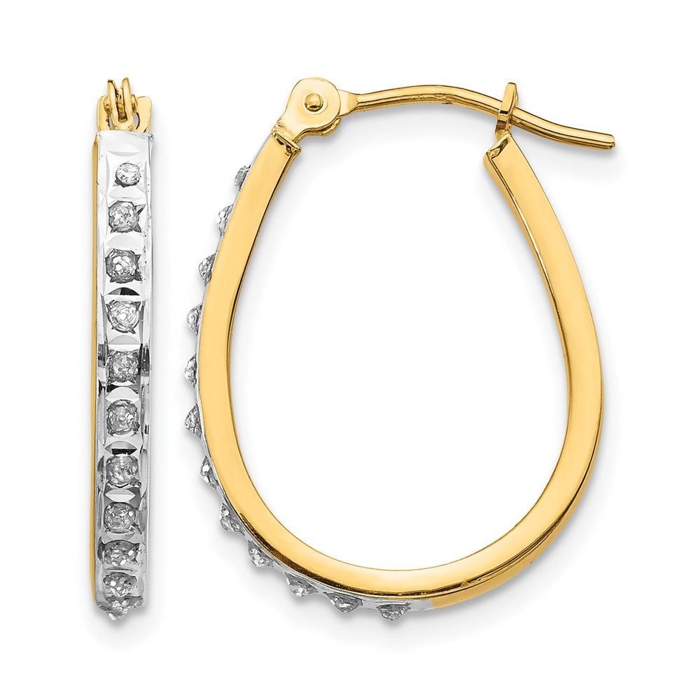 14k and White Rhodium Diamond Fascination Diamond Dust/Accent 2x18mm Oval Hoop Earrings, 0.01 ct, 18 x 2 mm